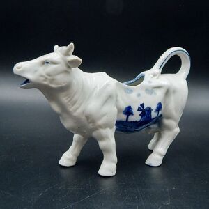 Delft Cow Creamer White Blue Windmill 7.5 Inch Porcelain
